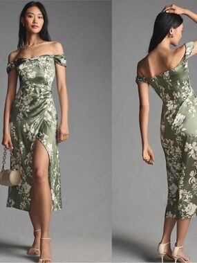 Reformation Genesis Dress in Willow 8 Off Shoulder MIDI New